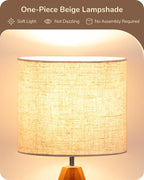 EDISHINE Tripod Table Lamp, Small Cute Bedside Lamp with Linen Beige Lampshade, Nightstand Lamp for Nursery, Bedroom, Kid Room, Living Room, Light Brown Wooden Base, E26 Socket, 14.2 Inch