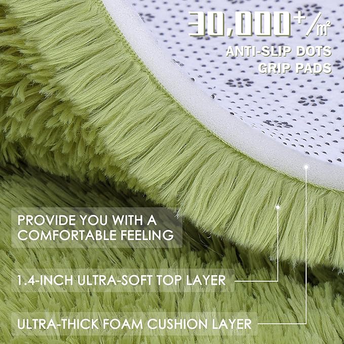 OLANLY 5x7 Machine Washable Large Area Rugs for Living Room, Bedroom, Soft Fluffy Shaggy Bedside Rug, Indoor Floor Carpet for Kids Girls and Boys, Dorms, Nursery, Home Decor Aesthetic, Grass Green