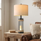 OYEARS 25" Table Lamps Set of 2 with Night Light, Rustic Bedside Lamps with USB C+A Charging Ports, Black Metal Lamp with Rope Accent and Frosted Glass, Farmhouse Lamps for Living Room Bedroom