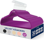 SereneLife 30 Pack Velvet Hangers – Non-Slip Clothes Hangers with Heavy Duty Design, Slim Space-Saving Coat Hangers with 360° Swivel Hook, Strong Lightweight Closet Organizer Set for Clothes (Purple)