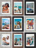 Vittanly 4x6 Picture Frames Set of 9, Display 3.5x5 Pictures with Mat or 4x6 without Mat, Photo Frames for Wall or Tabletop with Plexiglass, Engineered Wood, Black&Brown&Grey