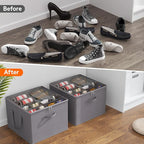Lifewit Shoe Storage Organizer for Closet, Fabric Large Shoe Box Storage Containers with Clear Cover, Foldable Bins for Boots Heels Sneakers Fits 12-16 Pairs, 1 Pack Gray