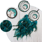KHOYIME LED Dream Catcher Light Up Tree of Life Dreamcatcher with Healing Crystal Stone Handmade Feather Wall Hanging for Bedroom Bohemian Home Decor Wedding Ornament Craft Gift (Blue&Green)