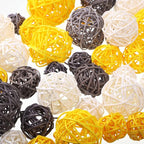 Patelai 36 Pcs Wicker Rattan Balls Decorative Balls for Vase Centerpiece Bowls Orbs Filler for Home Decor,4 Sizes(Yellow, Gray, White,2.4'',2'',1.6'',1.2'')