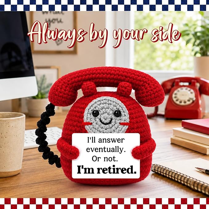 Belatelove Funny Retirement Gift for Men Women, Handmade Crochet Telephone Doll, Humorous Retirement Gift for Dad Mom Friend Coworker Boss, Cute Office Desk Decor for Newly Retired