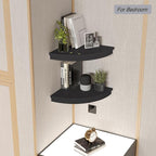 HAO Floating Corner Shelf Invisible Wall Mounted Shelves Radial Shape Cable Wire Hole Pattern Perfect for Bedroom Bathroom Living Room Kitchen Set of 2 Black