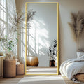 Delma Full Length Standing Mirror,Large Floor Mirror with Aluminum Frame for Bedroom, Bathroom, Living Room,Wall Mount or Freestanding Design(with Stand,Rect 75x35-Gold)