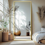 Delma Full Length Standing Mirror,Large Floor Mirror with Aluminum Frame for Bedroom, Bathroom, Living Room,Wall Mount or Freestanding Design(with Stand,Rect 75x35-Gold)