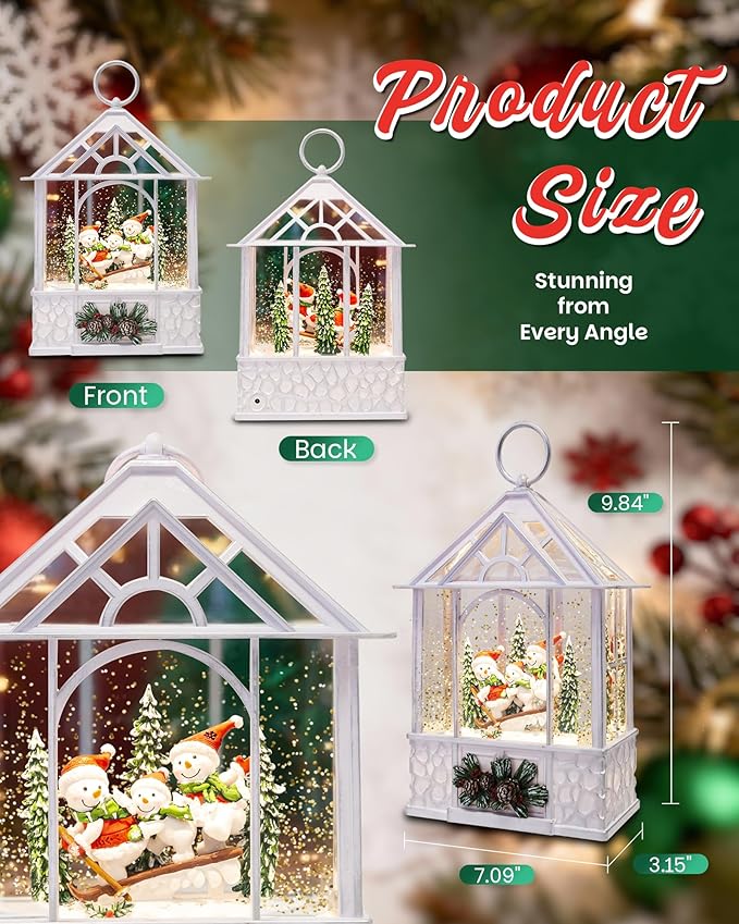 Large Christmas Snowman Snow Globe Light up Lantern with 8 Songs, 9.84" Christmas Snow Globes for Kids Adults, 6H Timer & Dual Power, Snowglobes Christmas Decorations Indoor for Home Gifts Women Men