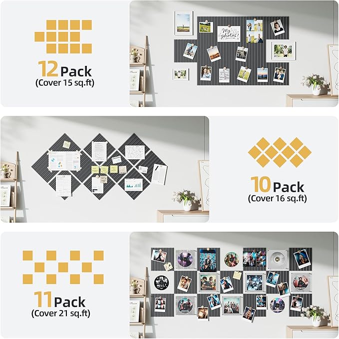 Large Cork Board for Wall 48" x 60" Black Bulletin Board with Safe Removable Adhesive Squares for Pictures Photos, Alternative CorkBoard Felt Pin Boards Tiles for Office Classroom Wall Decor - 20 Pack