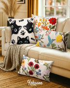 Embroidered Throw Pillow Cover 20x20 Inch - Spring Summer Boho Decorative Pillow Cover with Zipper for Living Room Couch Sofa Bed Aesthetic Design Cat Bone Cushion Pillowcase