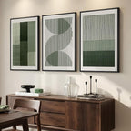 Large Framed Green Abstract Wall Art for Living Room, 3 Piece Modern Canvas Prints Paintings Artwork for Walls, Minimalist Sage Green Geometric Pictures Wall Decor for Hallway Dining Bedroom 24x36 In