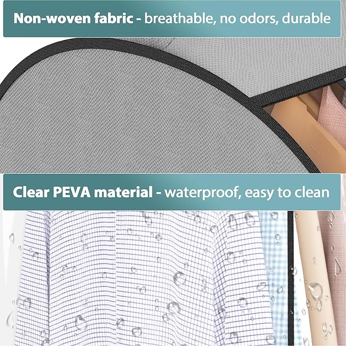 10" Gusseted Garment Bags for Hanging Clothes 32" Suit Bags for Open Closet Storage, Side Clear Clothing Cover for Coat, Dress, Jacket, Shirt, Fur Wardrobe Protector, 3 Packs, Grey