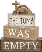 Lineshading 4 Pcs Easter Table Decorations Empty Tomb Wooden Block Sign Resurrection Scene Christian Decor with Cross, Vintage Religious Centerpieces for Easter, Home, Church, Faith Gift for Believers