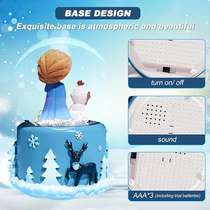 Snow Globe, Princess Snow Globes for Girls, Music Snowglobe with Automatic Snowflakes, Christmas Birthday Princess Gifts for 6 7 8 9 10 11 12+ Year Old Girls Kids