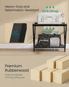SONGMICS Solid Wood Luggage Rack, No Assembly Required, Foldable Suitcase Stand, Luggage Holder, with Storage Shelf, for Guest Room, Hotel, Bedroom, Ink Black URLR020B02