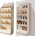 15 Pockets Over the Door Shoe Organizer, Shoe Rack for Closet Door with Large Breathable Pockets, Hanging Shoes Rack for Boots Size, Behind the Door Organizer Shoe Holder for Flexible Storage, Beige ﻿