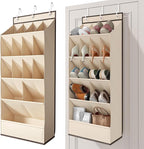 15 Pockets Over the Door Shoe Organizer, Shoe Rack for Closet Door with Large Breathable Pockets, Hanging Shoes Rack for Boots Size, Behind the Door Organizer Shoe Holder for Flexible Storage, Beige ﻿