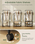 Clothes Racks for Hanging Clothes, Rolling Garment Rack, Clothing Rack with Wheels and Hooks, Double Rod Clothes Rack with Shelves, for Bedroom, Living Room, Laundry Room Black TYM07BB