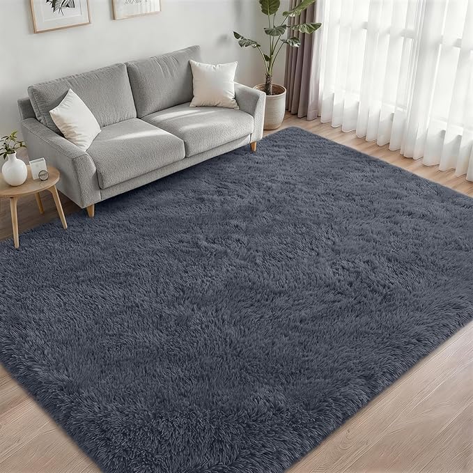 Fluffy 5x7 Area Rugs for Living Room Bedroom: Ultra Soft Shag Rug Non-Slip Non-Shedding Small Plush Bedside Rug Indoor Floor Carpets for Kids Room Playroom Entryway Nursery Dorms Home Decor Grey