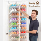 20-30 Pairs Over the Door Shoe Organizer, Breathable Mesh Pocket Hanging Shoe Storage for Closet, 10-Tier Door Shoes Rack, Handing Shoes Holder Fit All the Family's Sneakers, Boots, Heels, Beige