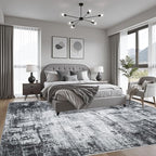 5x5 Area Rug Living Room Rug: Washable Modern Abstract Soft Thin Rug Indoor Floor No Slip Stain Resistant Carpet for Bedroom Dining Room Farmhouse Nursery Home Office - Dark Black