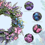 Lavender Wreaths for Front Door 18 Inch Spring Summer Wreath with Lavender,Berries, Butterflies,for Year-Round Use Indoors and Outdoors as Wall, Door, Window, Party and Wedding Decorations