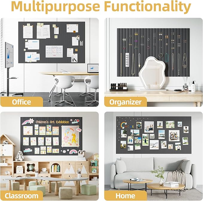 Large Cork Board for Wall 48" x 60" Black Bulletin Board with Safe Removable Adhesive Squares for Pictures Photos, Alternative CorkBoard Felt Pin Boards Tiles for Office Classroom Wall Decor - 20 Pack