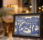 Vintage Gold Framed Wall Art Oak Tree Forest Painting Canvas Prints Blue Woodland Nature Landscape Picture Moody Botanical Poster Artwork for Living Room Bedroom, 12x16in