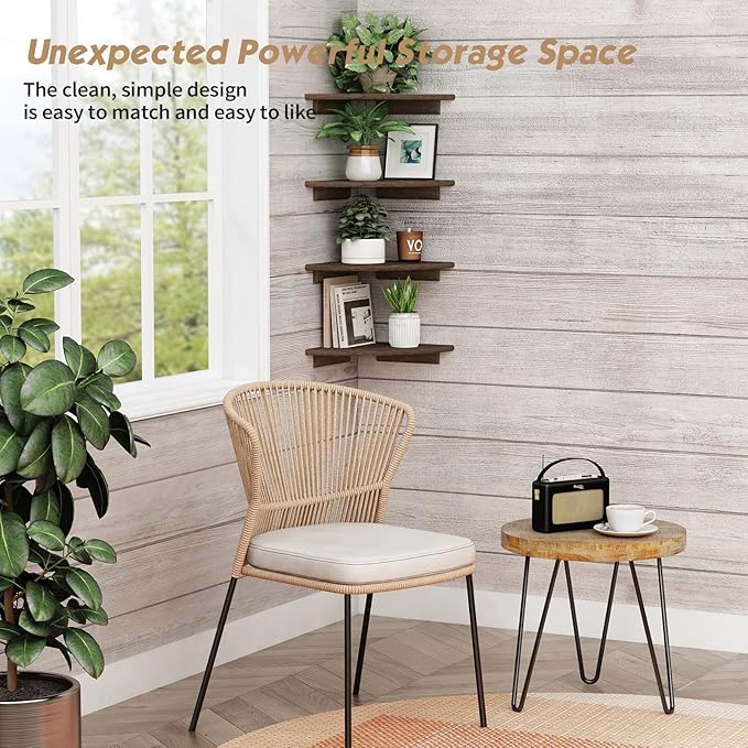 Forbena Large Corner Floating Shelves for Wall Set of 4, 12 Inch Deep Wall Mounted Corner Shelves for Bedroom, Livining Room, Farmhouse Hanging Bookshelf Bookshelves (Rustic Brown)