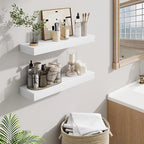Fun Memories Floating Shelves Set of 2, 24 Inch Floating Shelves for Wall, Wood Wall Shelves with Invisible Brackets, for Bathroom, Bedroom, Living Room, Kitchen, White