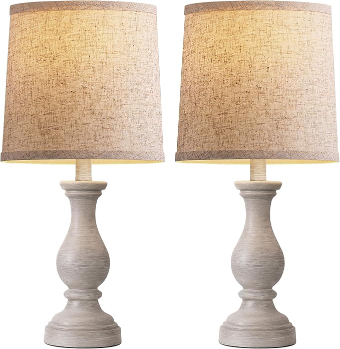 Seealle Farmhouse Table Lamps Set of 2 - Rustic Bedroom Lamps for Living Room, 22" Boho Bedside Lamp for Night Stands End Table Office Desk Lamp Nightstand Clearance Decorating with Linen Shades