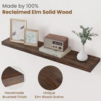 Floating Shelves for Wall Decor, 8 Inch Deep Rustic Solid Elm Wood Floating Shelves Wall Mounted, Wall Shelves with Invisible Bracket for Living Room Bathroom Bedroom Kitchen, 36 Inch Set of 2, Walnut