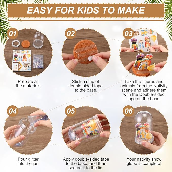 Soulchen 21 Sets Nativity DIY Snow Globe Kit VBS Crafts Plastic Glitter Snow Globes Religious Bible Arts Kit for Sunday School Activities Christian Crafts Bible Story Decorations