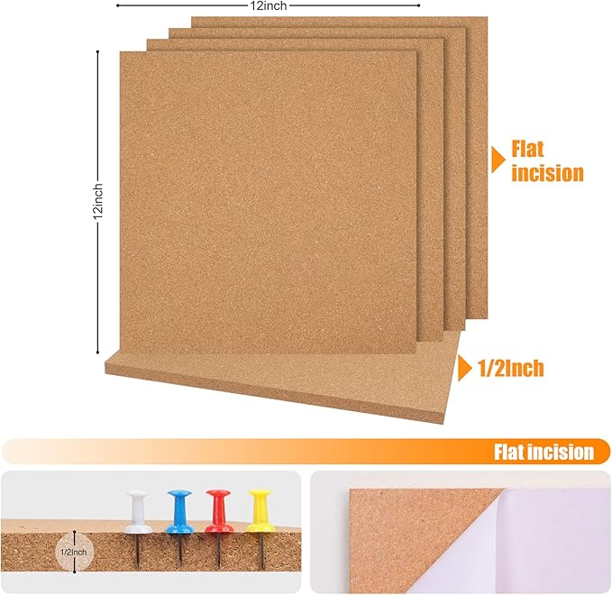 Cork Board Tiles 12"x12" - 1/2" Thick - 8 Pack Cork Tiles - Bulletin Board - Mini Wall (8pack) (8pack 30.5 * 30.5 * 1.2)