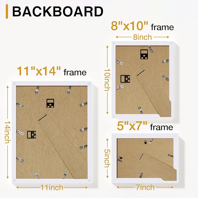 Vittanly Picture Frames set of 7, Picture Frames Collage Wall Decor for Wall or Tabletop Display, Multi Sizes with 1Pcs 11x14, 2Pcs 8x10 and 4Pcs 5x7 Photo Frames, Gallery Wall Frame Set in White