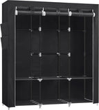 SONGMICS Portable Closet, Wardrobe Closet Organizer with Cover, 3 Hanging Rods and Shelves, 4 Side Pockets, 51.2 x 17.7 x 65.7 Inches, Large Capacity for Bedroom, Living Room, Ink Black URYG092B02
