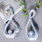 Blue Marble Abstract Sculptures Set of 2, Faux Marble Ceramic Statues, Coffee Table Centerpiece for Living Room, Entryway, Office, Shelf, Dresser Decor (11.22"&12.01" H)