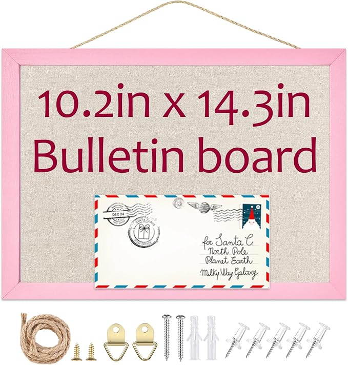 Small Linen Bulletin Board,10.2"x14.2" Pink Wood Frame Bulletin Boards,Beige Linen, Pin Board for Home Kitchen Office Decorative(PK-2636)