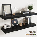 48 Inch Long Floating Shelves for Wall Set of 2, 12"D Wood Grain Bathroom Shelves with Invisible Brackets, Easy Install Engineered Wood Storage Shelves for Kitchen, Living Room, Bedroom, Black Finish