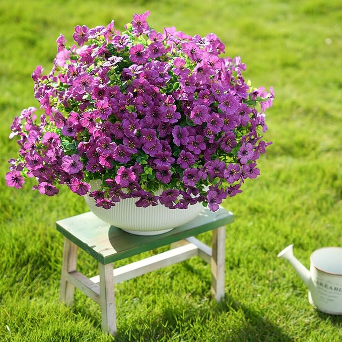 16 Bundles Artificial Flowers for Outdoor Realistic Faux Flower Spring Summer Garden Home Decoration, Hanging Daisy with Eucalyptus Leaves Fake Plants Greenery Balcony Porch Patio Front Door Decor