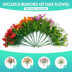 Fake Artificial Flowers for Outdoors Faux Plants Outside Indoor,UV Resistant Realistic Silk Daisy for Home Patio Garden Back Yard Front Poch Decor Spring Summer(12 Bunches,4 Multi Colors)