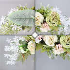 IUIBMI 29.5 inch Wedding Arch Flowers, Spring Decorative Peony Swags with Green Leaves Rustic Artificial Floral Swag Peony Door Wreath for Front Door Wedding Arch Wall Decor (E)
