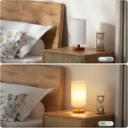 Fenmzee Small Lamps Set of 2 - Inline Control, Bedside Table Lamp for Bedroom with 3000K A15 LED Blub, Easy Assembly (Cream Shade - Walnut Base Set of 2, 9" Inline Control)