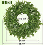 26 Inch Large Boxwoods Wreaths for Front Door Artificial Green Eucalyptus Leaves Greenery Indoor Outdoor Wreath Home Decor Porch Window Wall Farmhouse Door Decorations Spring Summer All Season