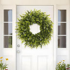 28'' Large Boxwood Wreath for Front Door Porch Window Artificial Boxwood Leaves with White Seed Greenery Outdoor Indoor Wreath for Home Farmhouse Wall Decor Spring Summer Fall All Seasons (Green)