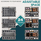 Shoe Organizer for Closet, Foldable Shoe Storage Bins with Clear Cover, Space Saving Shoes Holder with 4 Handles, Large Adjustable Shoe Box Storage Containers, Fits 12-24 Pairs, 2 Pack, Black