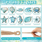 30 Pcs Summer Ocean Animals Ornaments Summer Ornaments for Tree Wooden Beach Hanging Decorations Ocean Themed Decoration with String Wooden Slices for Home Small Tree Party