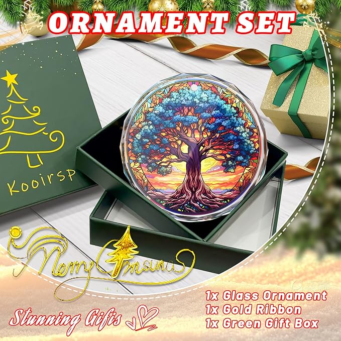Tree of Life Stained Glass Christmas Ornament, Christmas Tree Decoration, Gift for Holidays