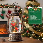 Christmas Snow Globe Lantern Water Glittering 12'' Cardinal with Music, USB Lined/Battery Operated Lighted Lantern for Christmas Festival Decoration Gifts